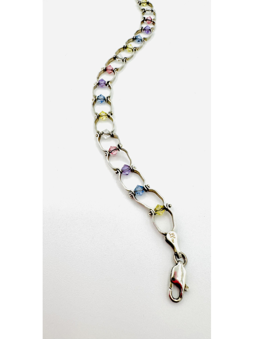 Vintage Taxco (mc-241)  sterling silver multi-color crystal chain link bracelet